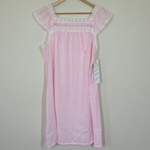 Vtg NWT Katz Pastel Pink Embroidered Lace Trim Nightgown L Cottagecore Granny